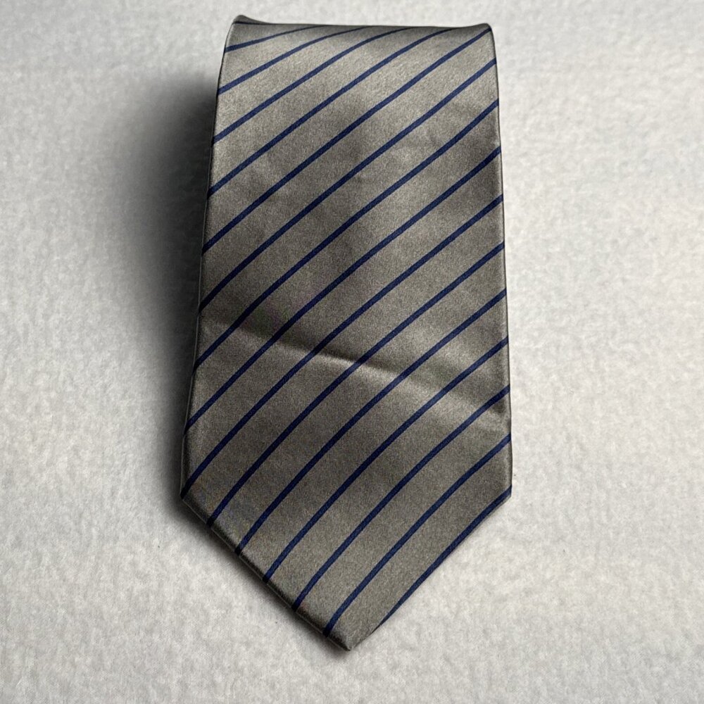 GEOFFREY BEENE Tie Men's Silk Necktie Gray Blue Striped 57" x‎ 4"